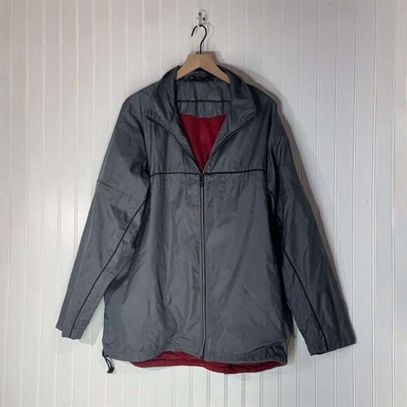 Nike Vintage Windbreaker Jacket XL Gray Red Lined Full Zip Mesh Pocket Athletic - Picture 1 of 11